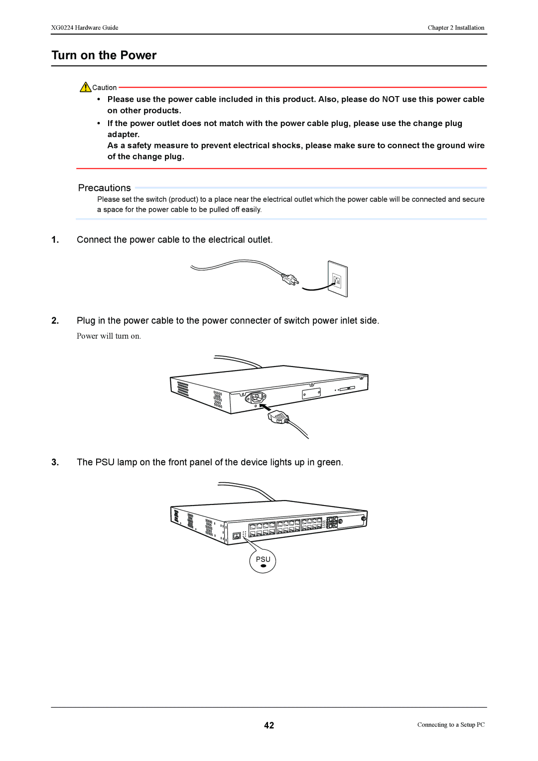 Fujitsu XG0224 manual Turn on the Power 