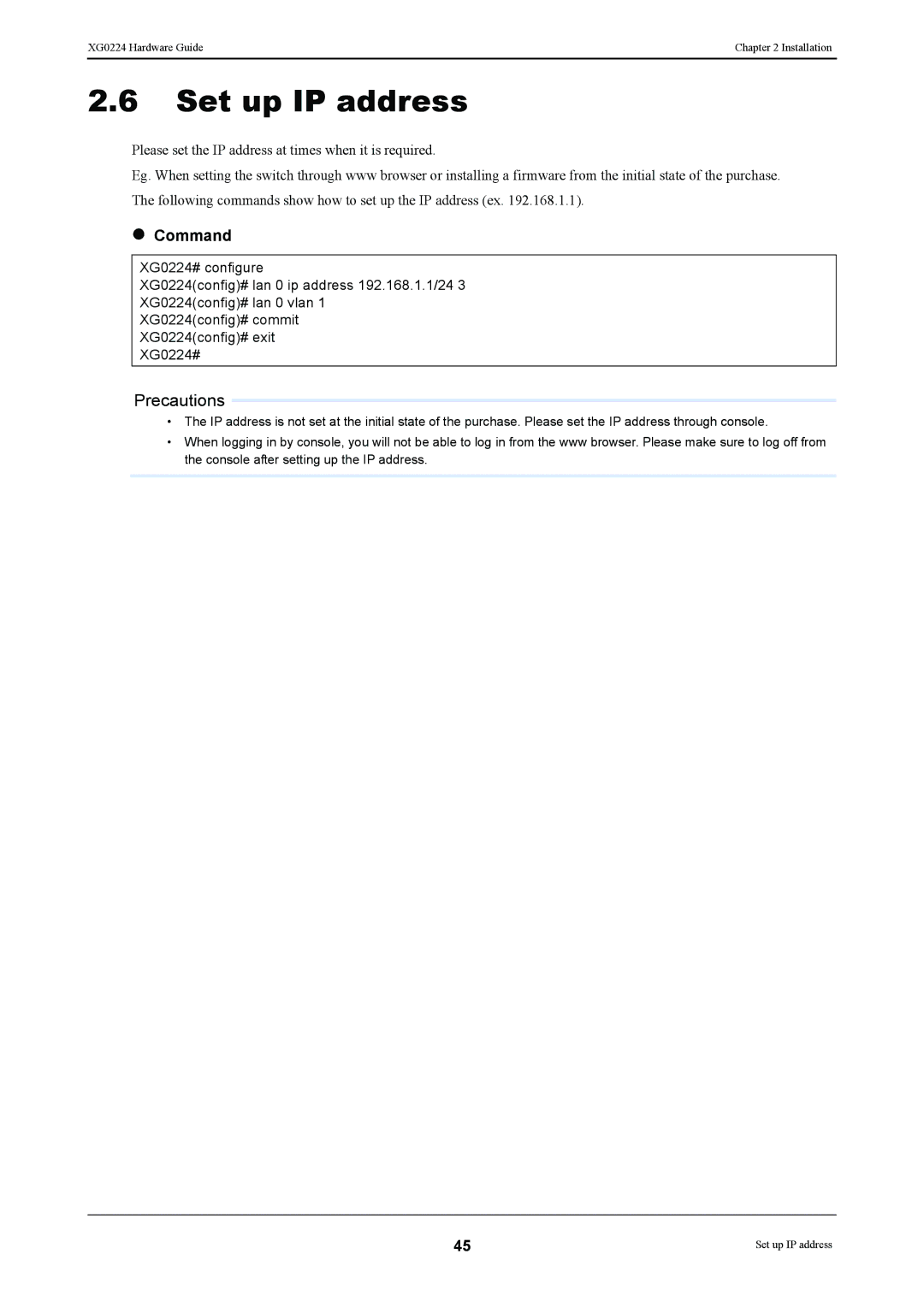 Fujitsu XG0224 manual Set up IP address 