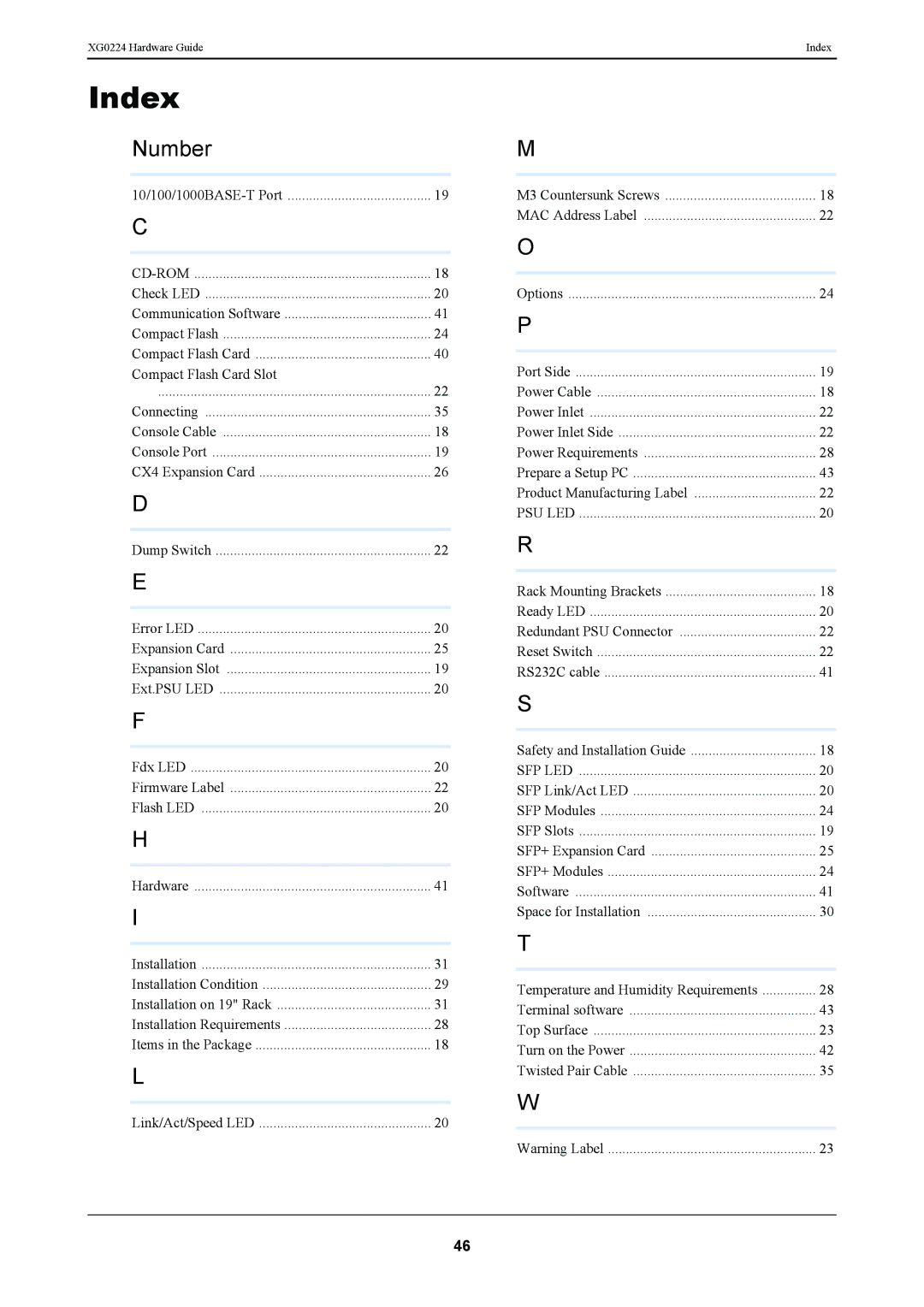 Fujitsu XG0224 manual Index, Number 