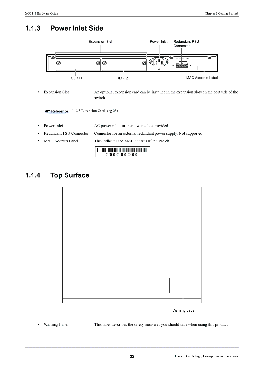 Fujitsu XG0448 manual Power Inlet Side, Top Surface 