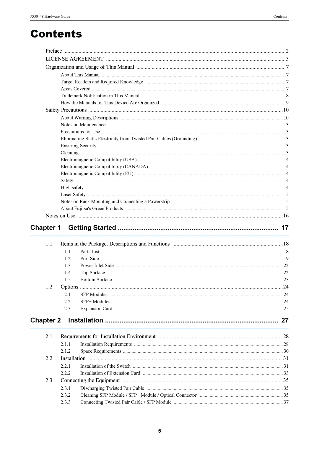 Fujitsu XG0448 manual Contents 