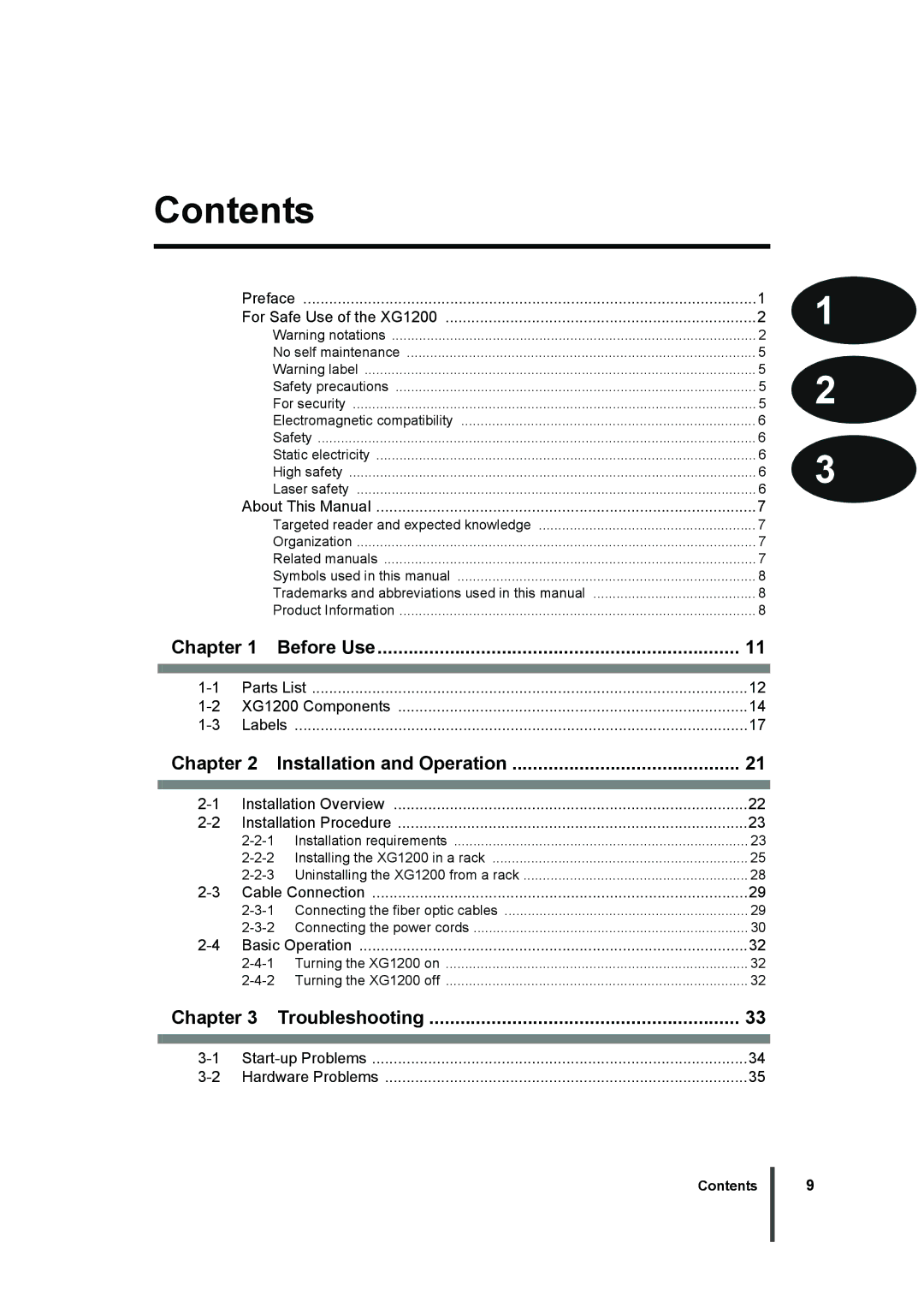 Fujitsu XG1200 manual Contents 