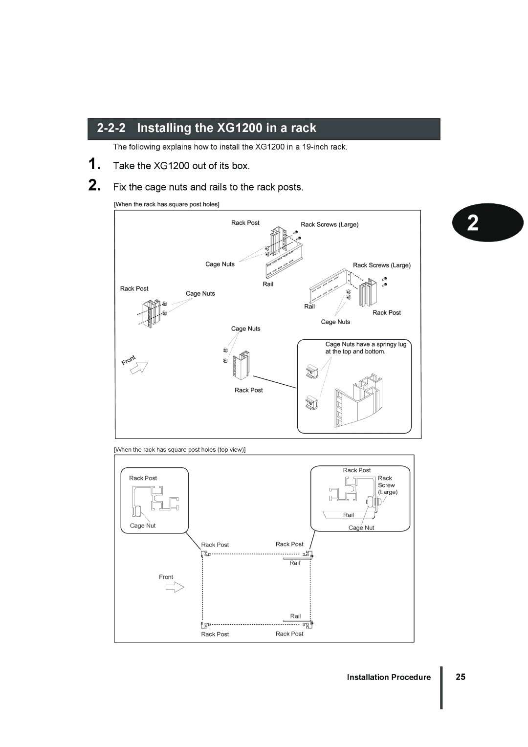 Fujitsu manual Installing the XG1200 in a rack 