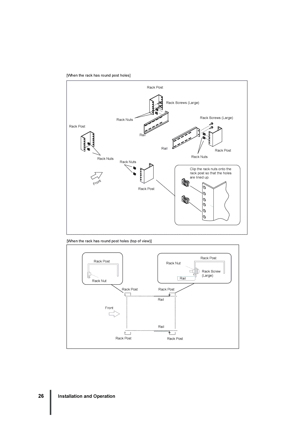 Fujitsu XG1200 manual When the rack has round post holes 