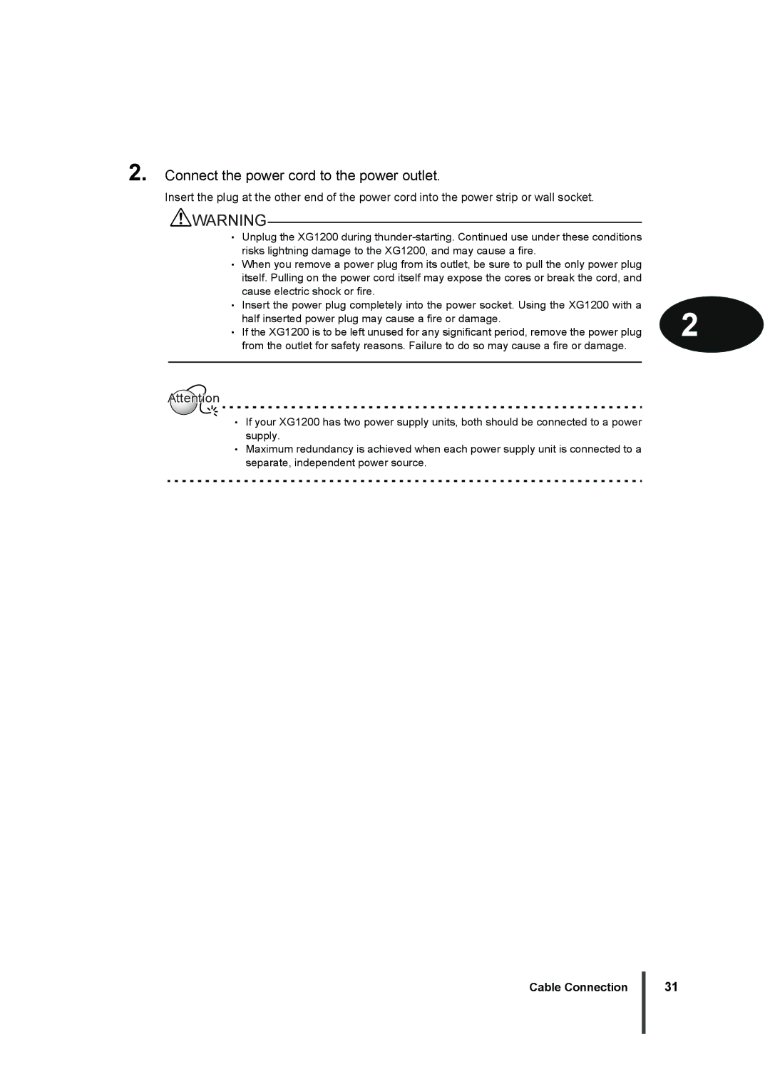 Fujitsu XG1200 manual Connect the power cord to the power outlet 