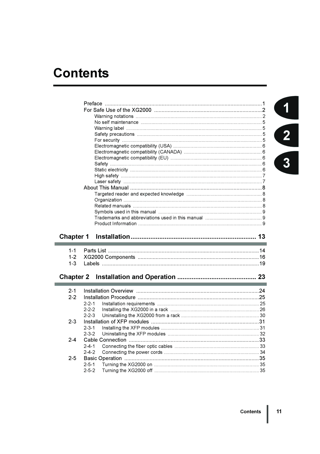 Fujitsu XG2000 manual Contents 