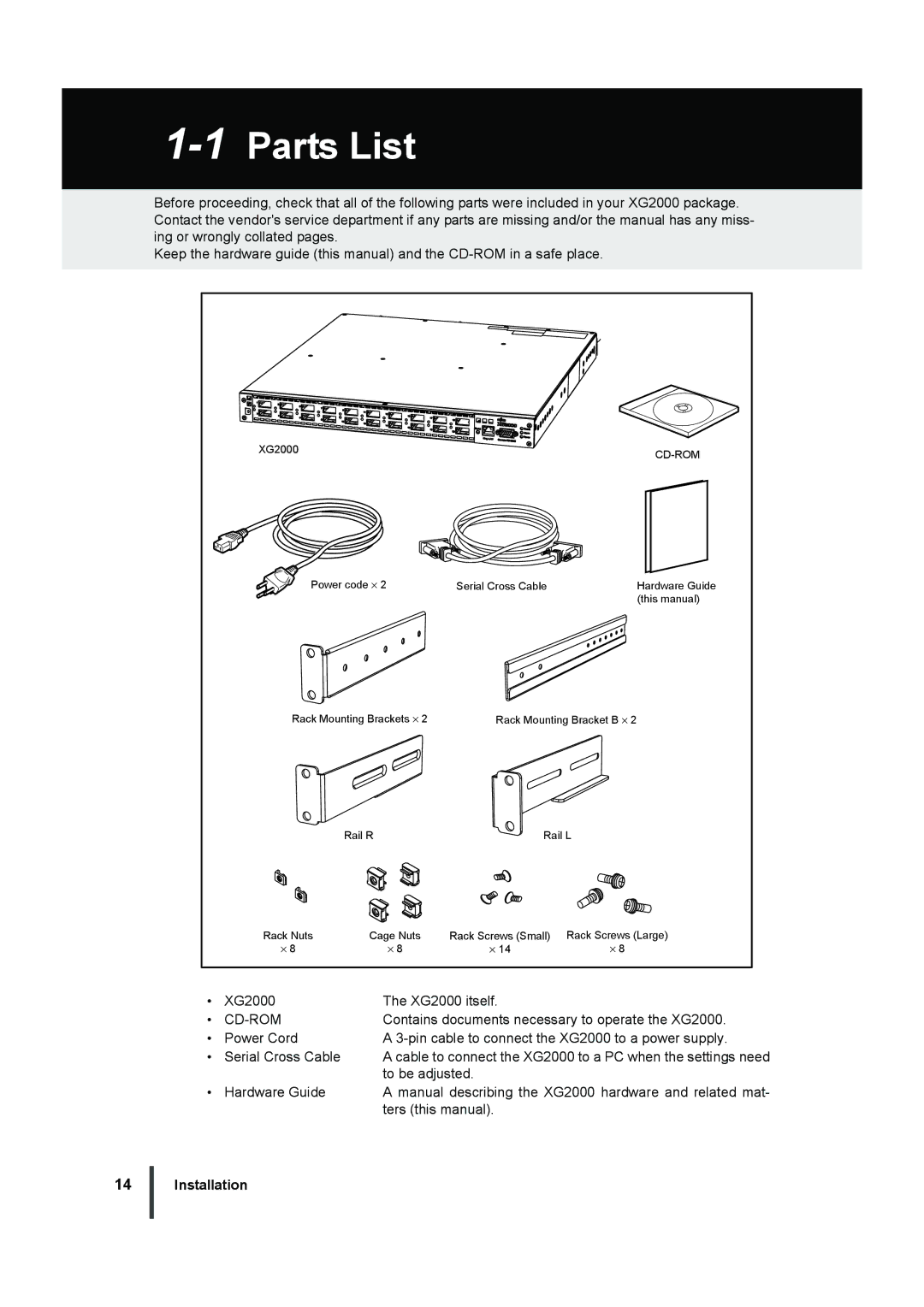 Fujitsu XG2000 manual 1Parts List, Cd-Rom 