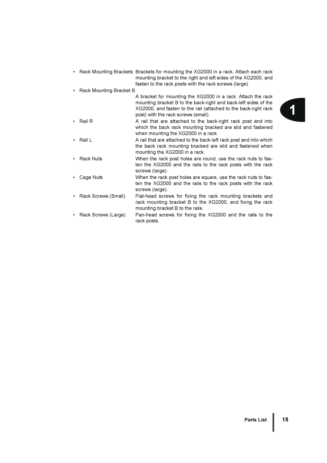 Fujitsu XG2000 manual Parts List 