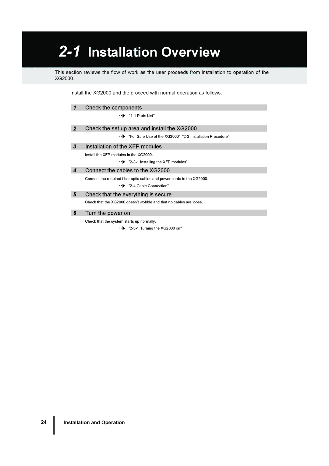 Fujitsu XG2000 manual 1Installation Overview 