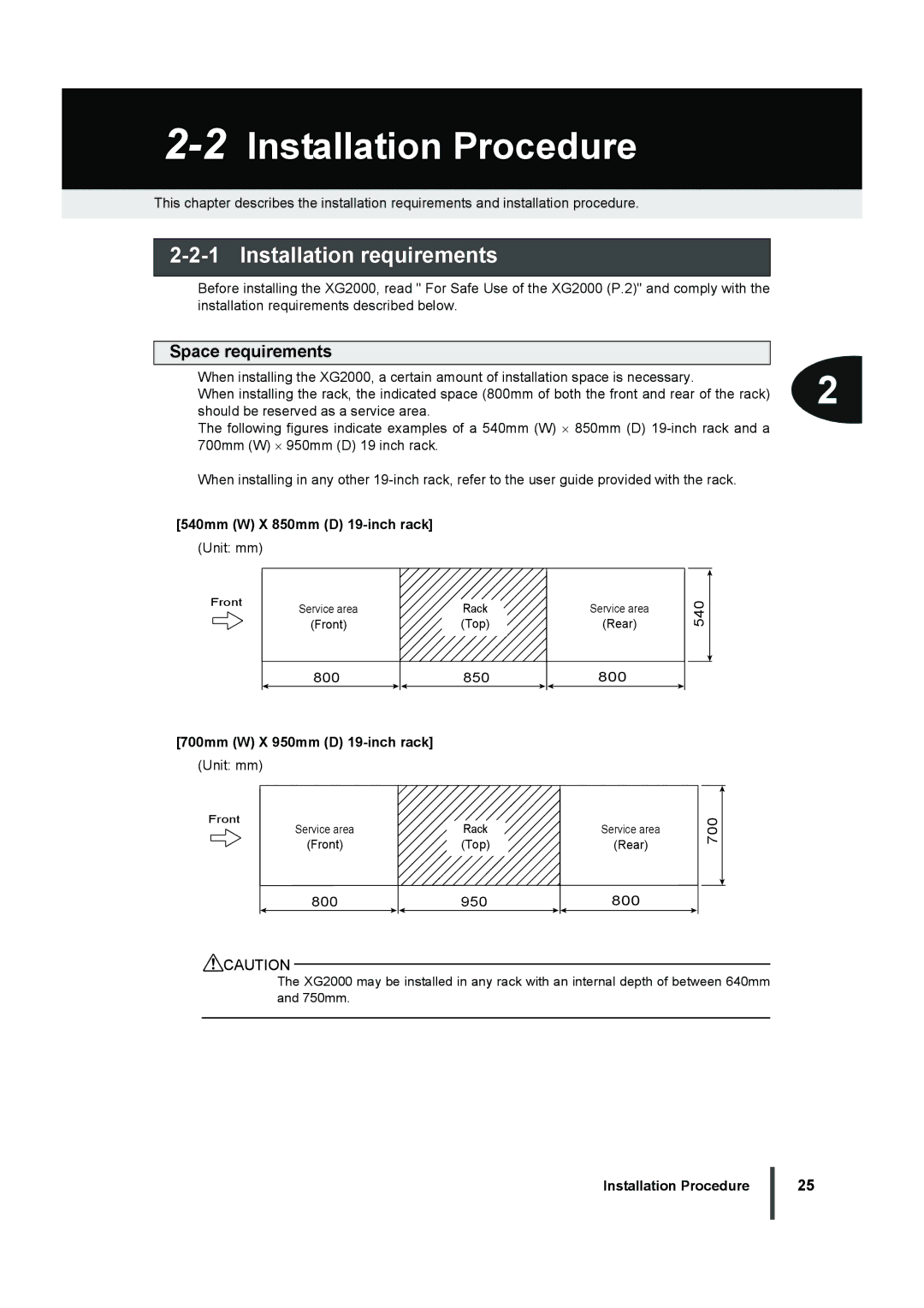 Fujitsu XG2000 manual 2Installation Procedure, Installation requirements, Space requirements 