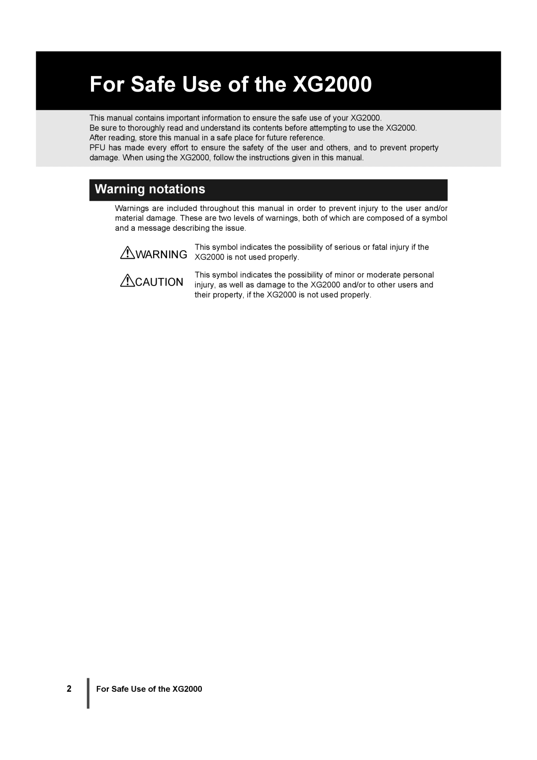 Fujitsu manual For Safe Use of the XG2000 