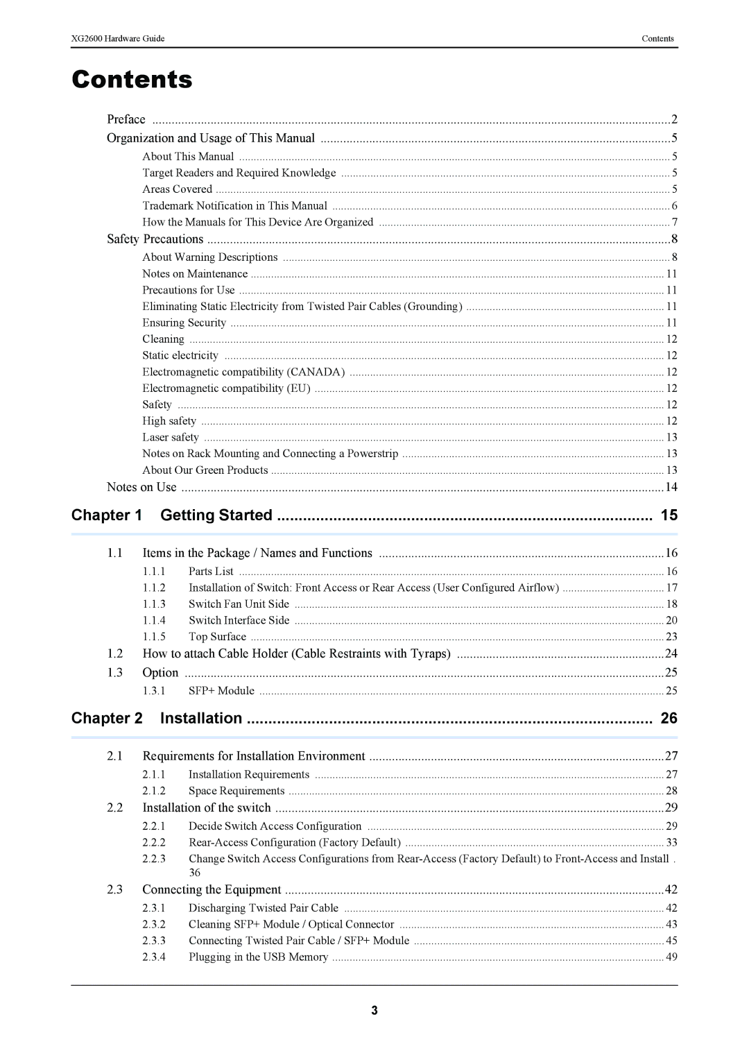 Fujitsu XG2600 manual Contents 