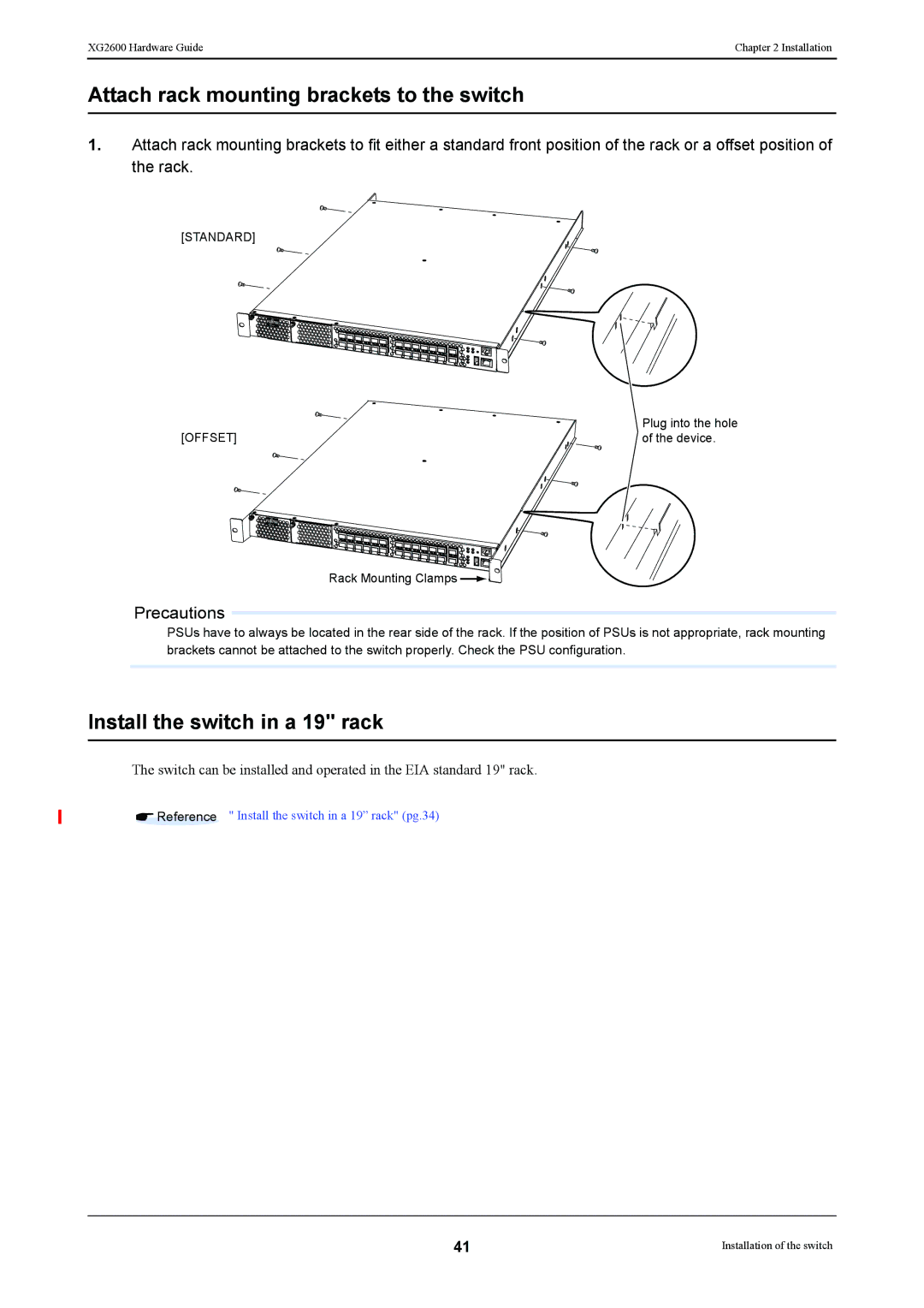 Fujitsu XG2600 manual Attach rack mounting brackets to the switch, Precautions 