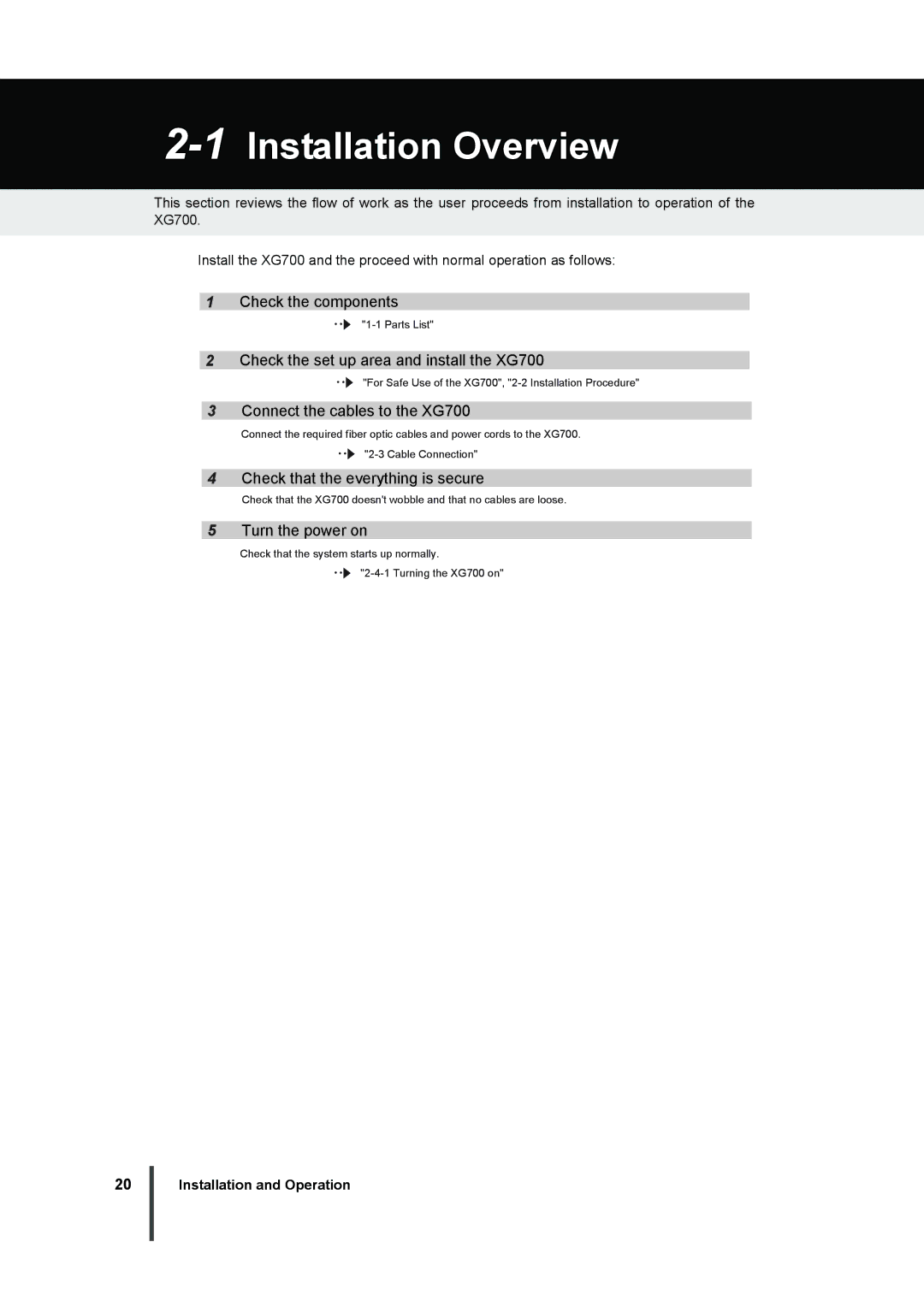 Fujitsu XG700 manual 1Installation Overview 