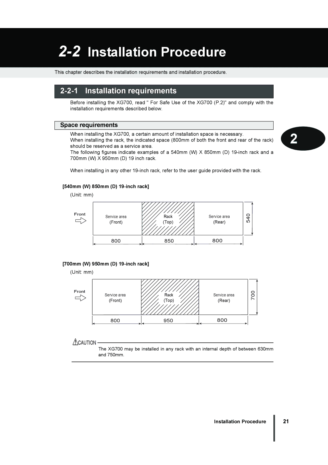 Fujitsu XG700 manual 2Installation Procedure, Installation requirements, Space requirements 