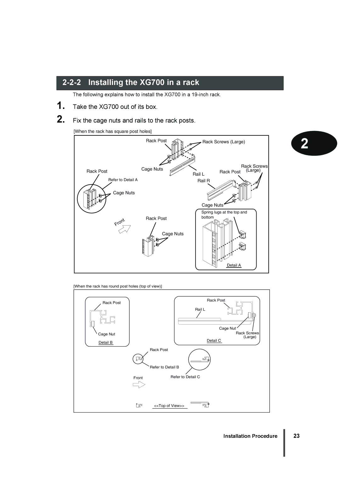 Fujitsu manual Installing the XG700 in a rack 