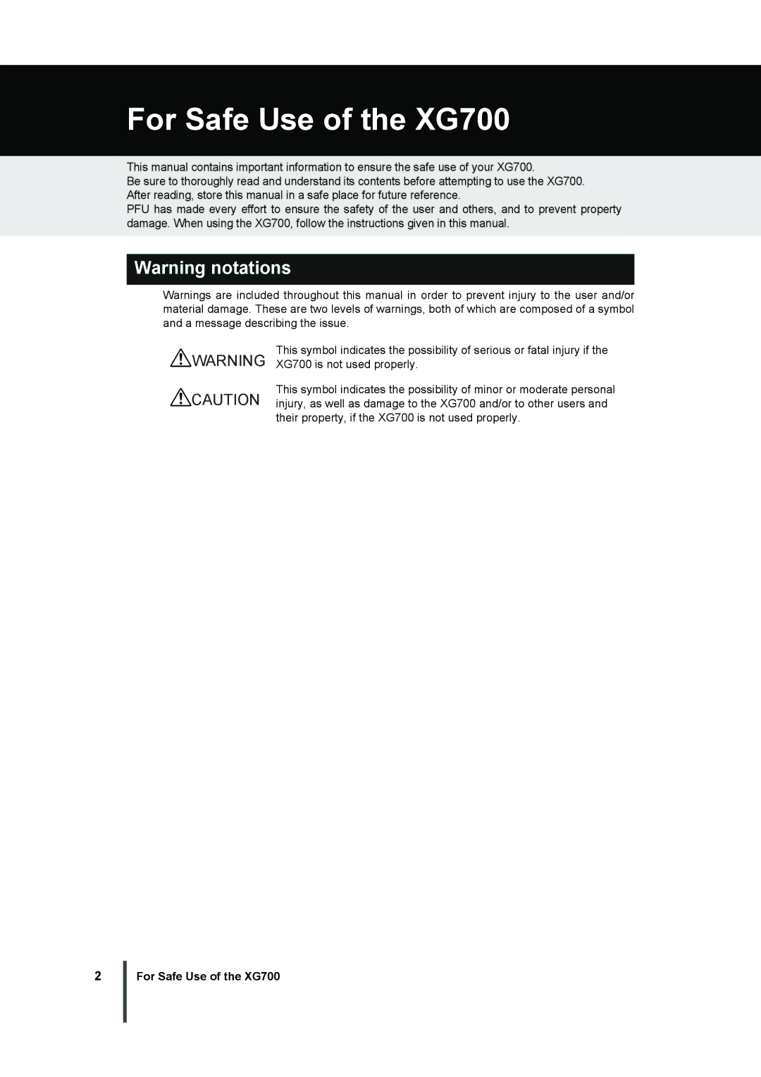 Fujitsu manual For Safe Use of the XG700 