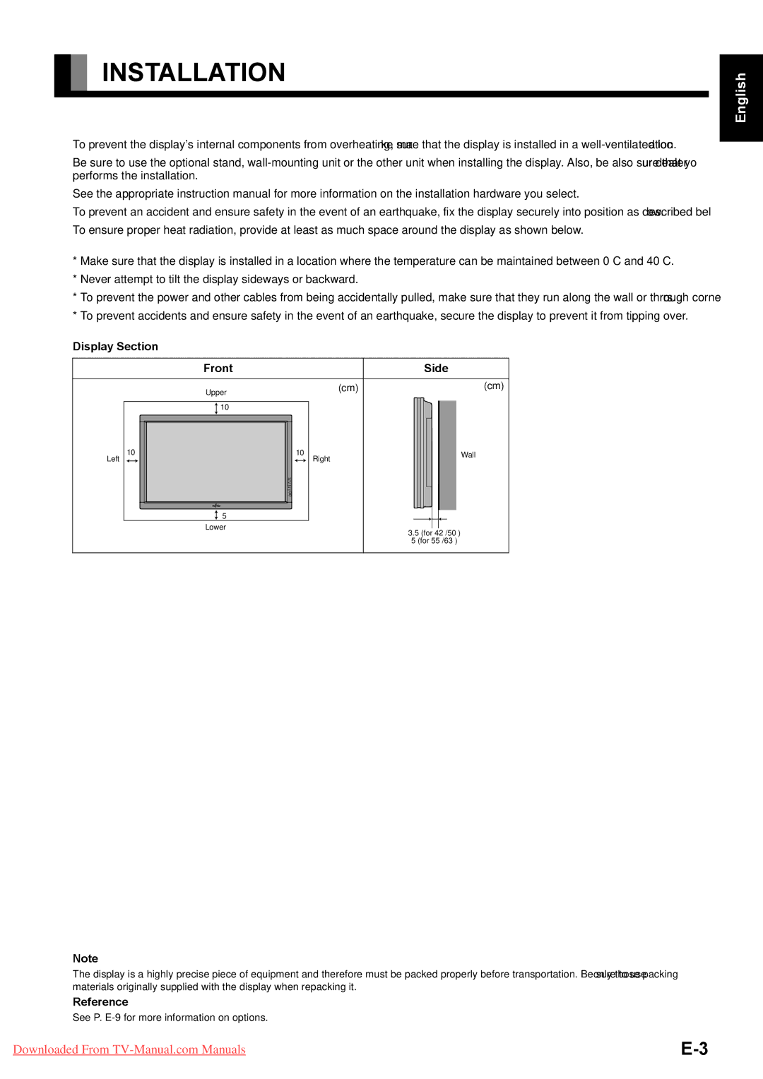 Fujitsu SFT-72SN, ZCAT1518-0730 user manual Installation, Display Section Front Side, Reference 