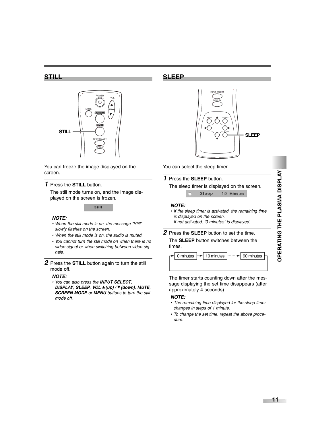 FUNAI 6842PE owner manual Still Sleep, Plasma Display 