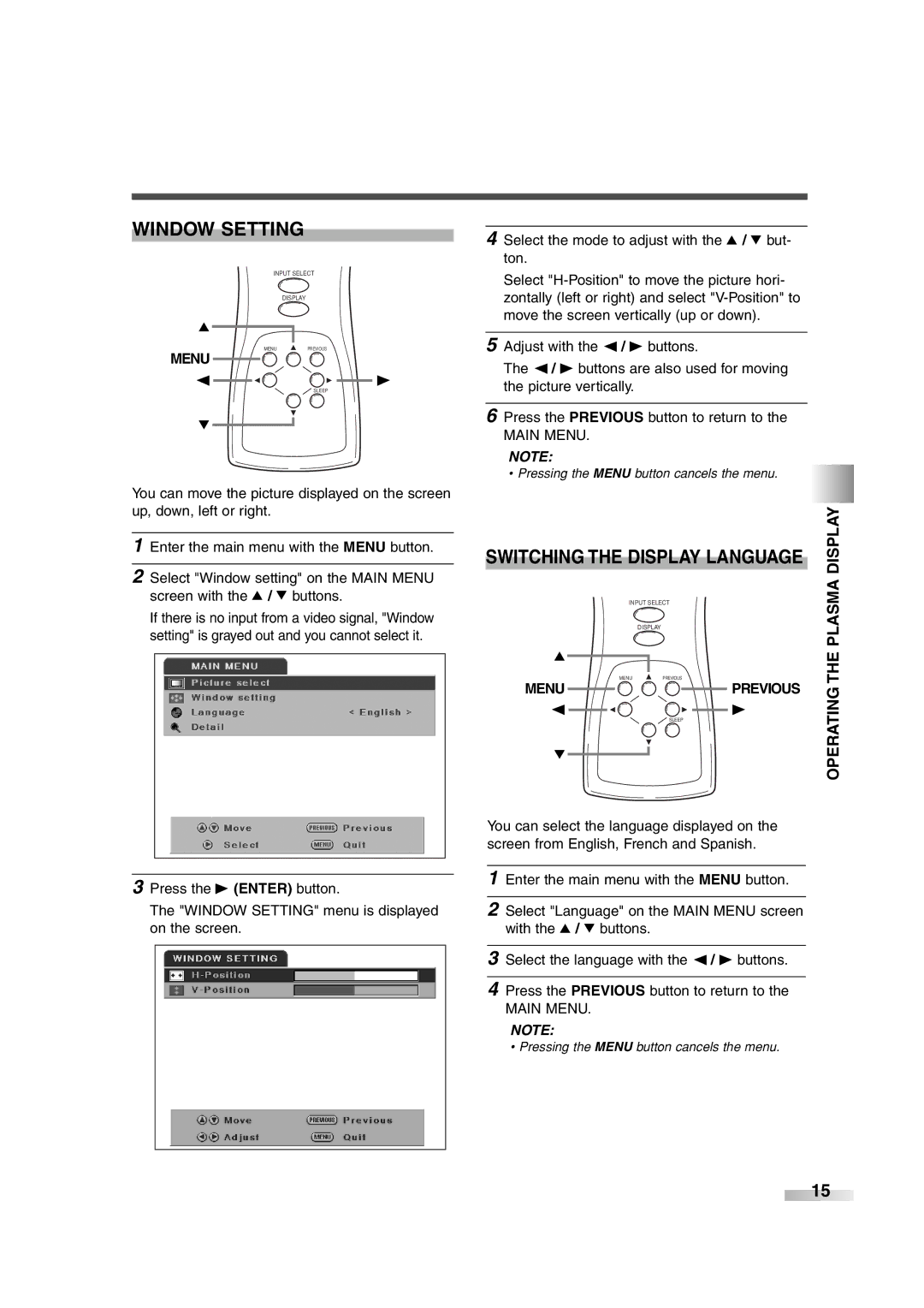 FUNAI 6842PE owner manual Window Setting, Switching the Display Language 