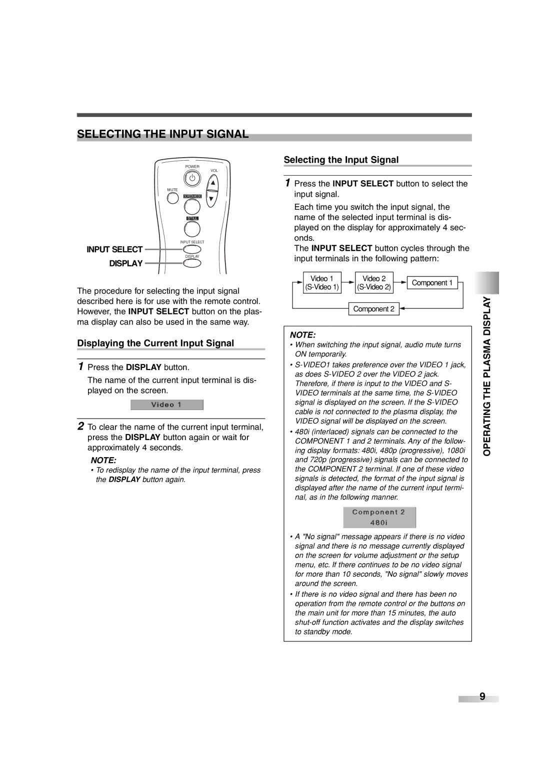 FUNAI 6842PE owner manual Selecting the Input Signal, Displaying the Current Input Signal 