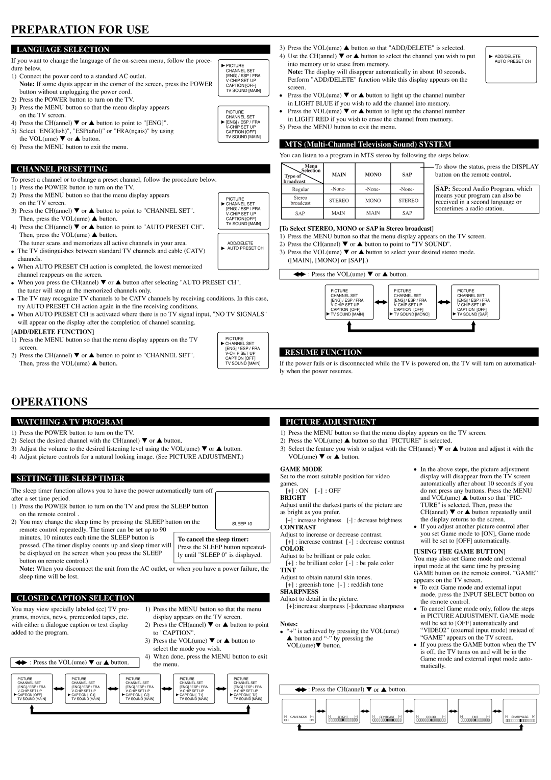 FUNAI AT427E owner manual Preparation for USE, Operations 