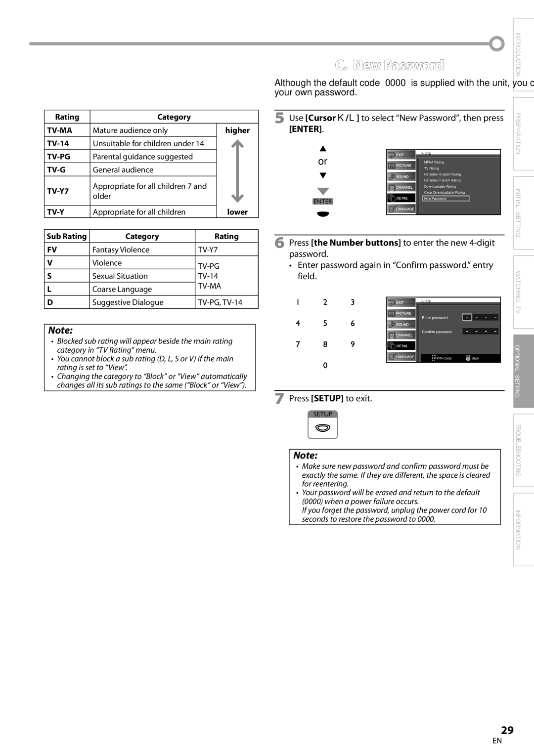 FUNAI BLC320EM9 owner manual Use Cursor K/L to select New Password, then press, Field, Chipip Enter password 