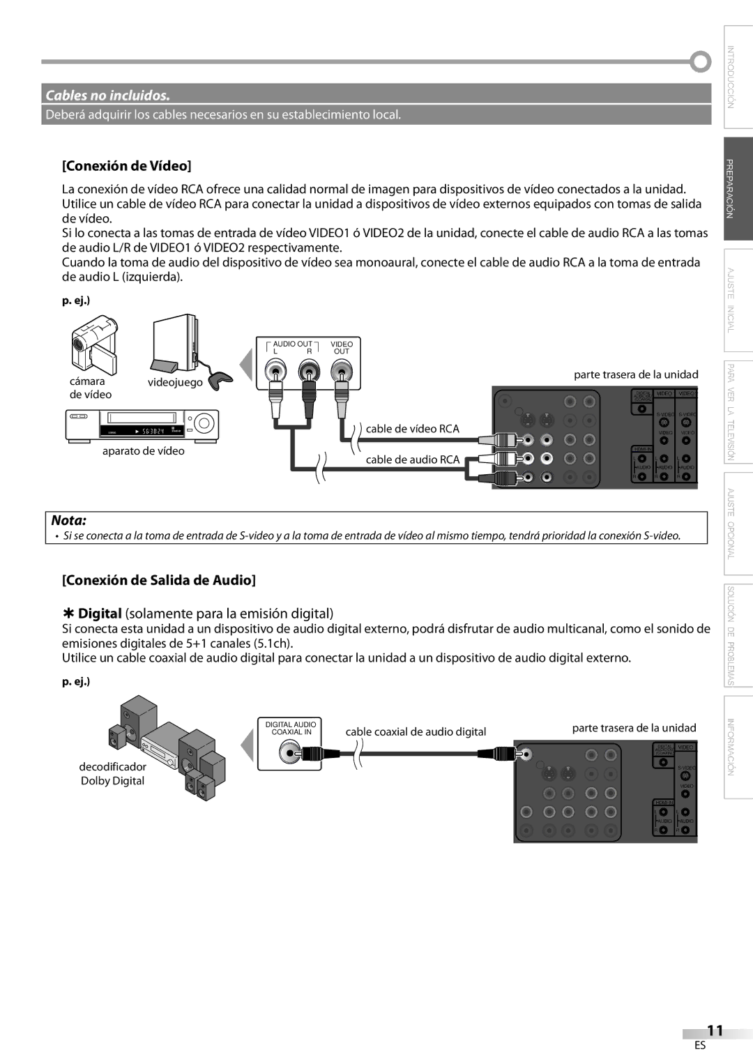 FUNAI BLC320EM9 owner manual Conexión de Vídeo, Conexión de Salida de Audio 