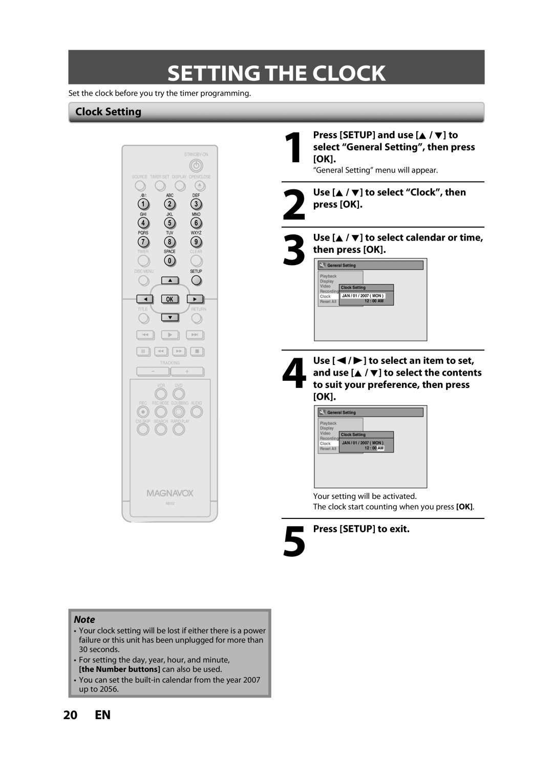 FUNAI BZV420MW8 owner manual Setting the Clock, Clock Setting, Set the clock before you try the timer programming 