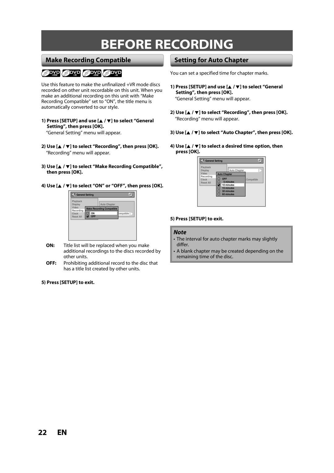 FUNAI BZV420MW8 owner manual Before Recording, Make Recording Compatible, Setting for Auto Chapter 