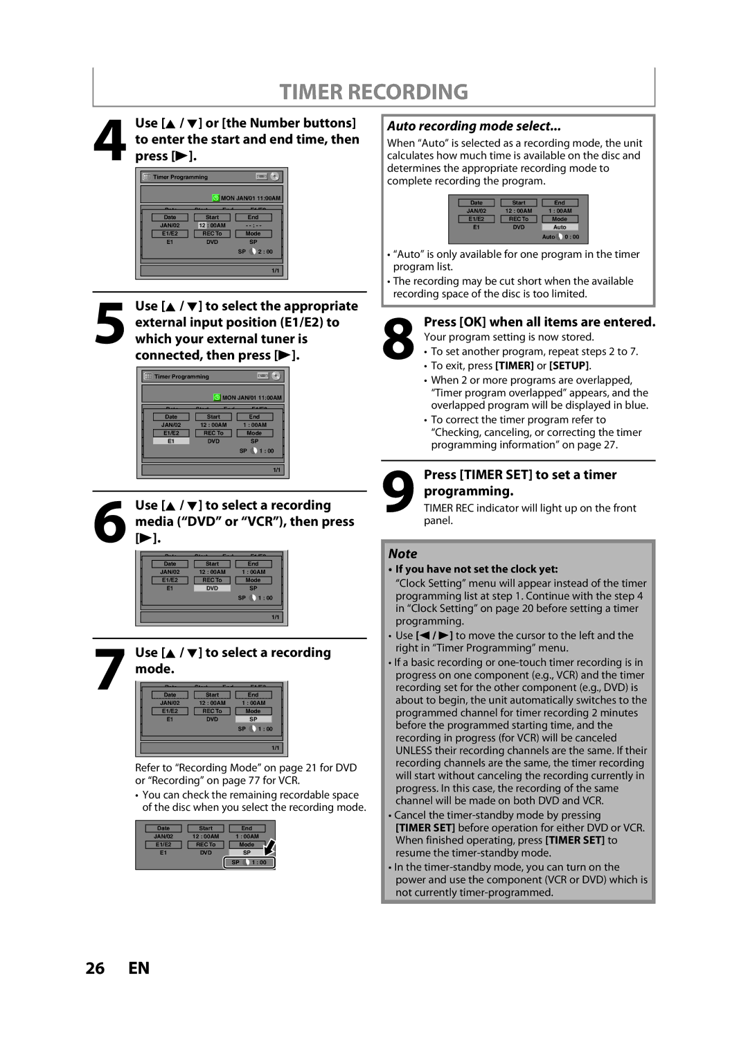 FUNAI BZV420MW8 owner manual Timer Recording, Use K / L to select a recording, Mode, Press OK when all items are entered 