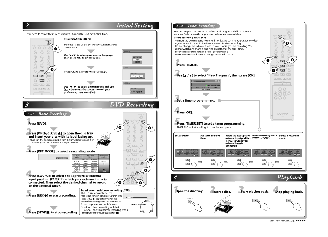 FUNAI BZV420MW8 owner manual 3Press REC Mode to select a recording mode, 6Press Stop C to stop recording 