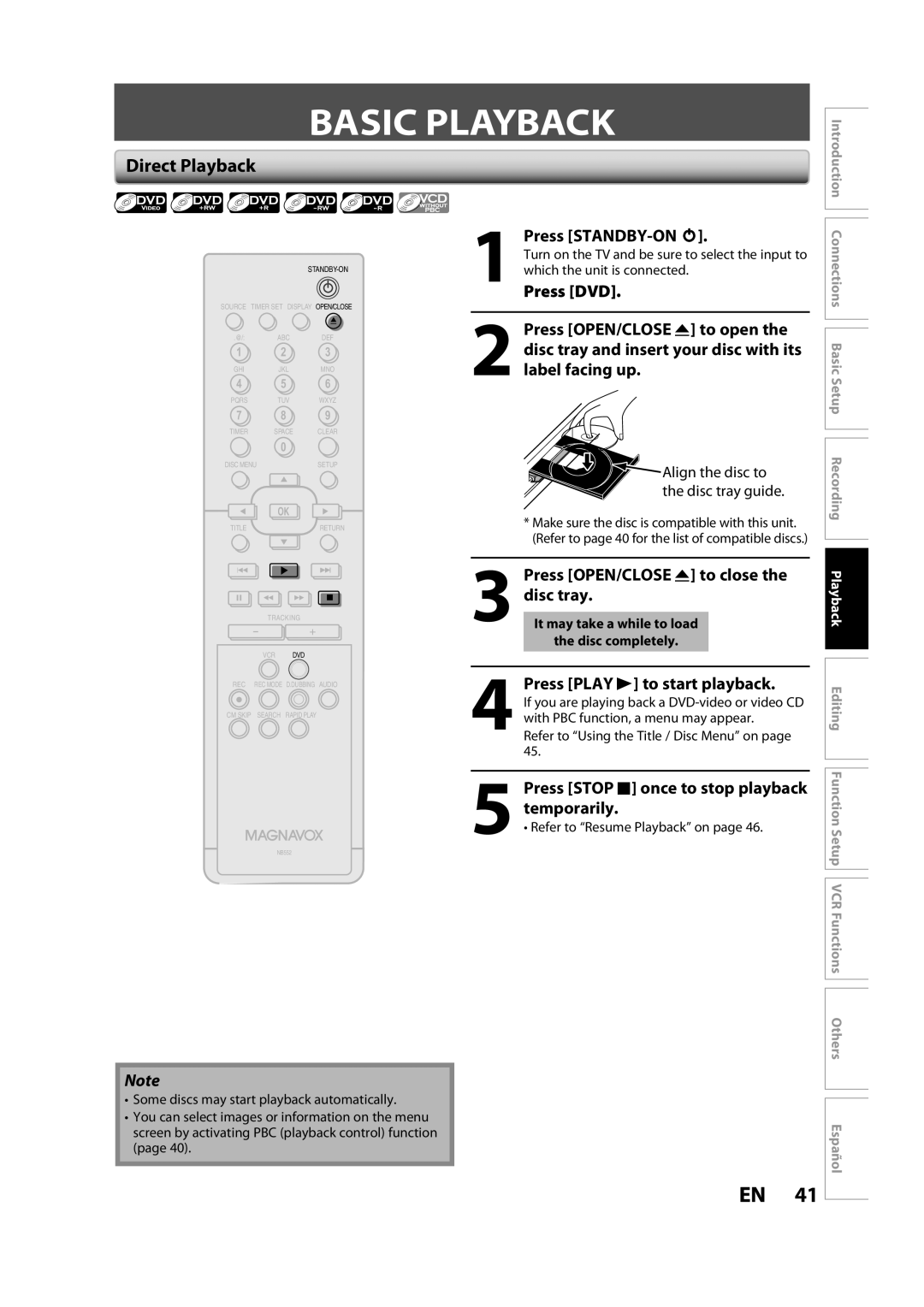 FUNAI BZV420MW8 owner manual Basic Playback, Direct Playback 