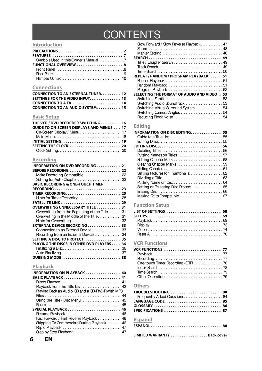 FUNAI BZV420MW8 owner manual Contents 