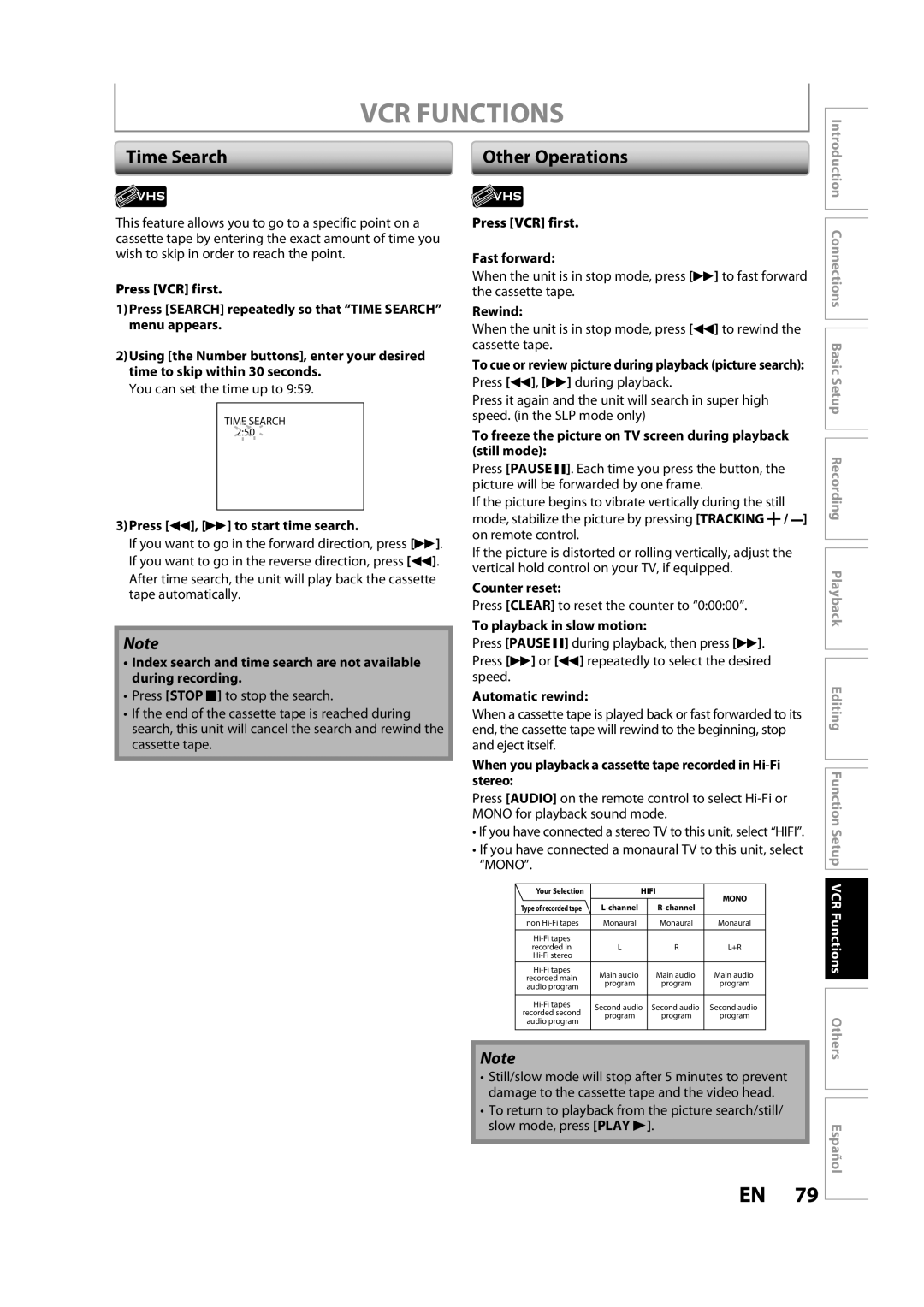 FUNAI BZV420MW8 owner manual Other Operations 