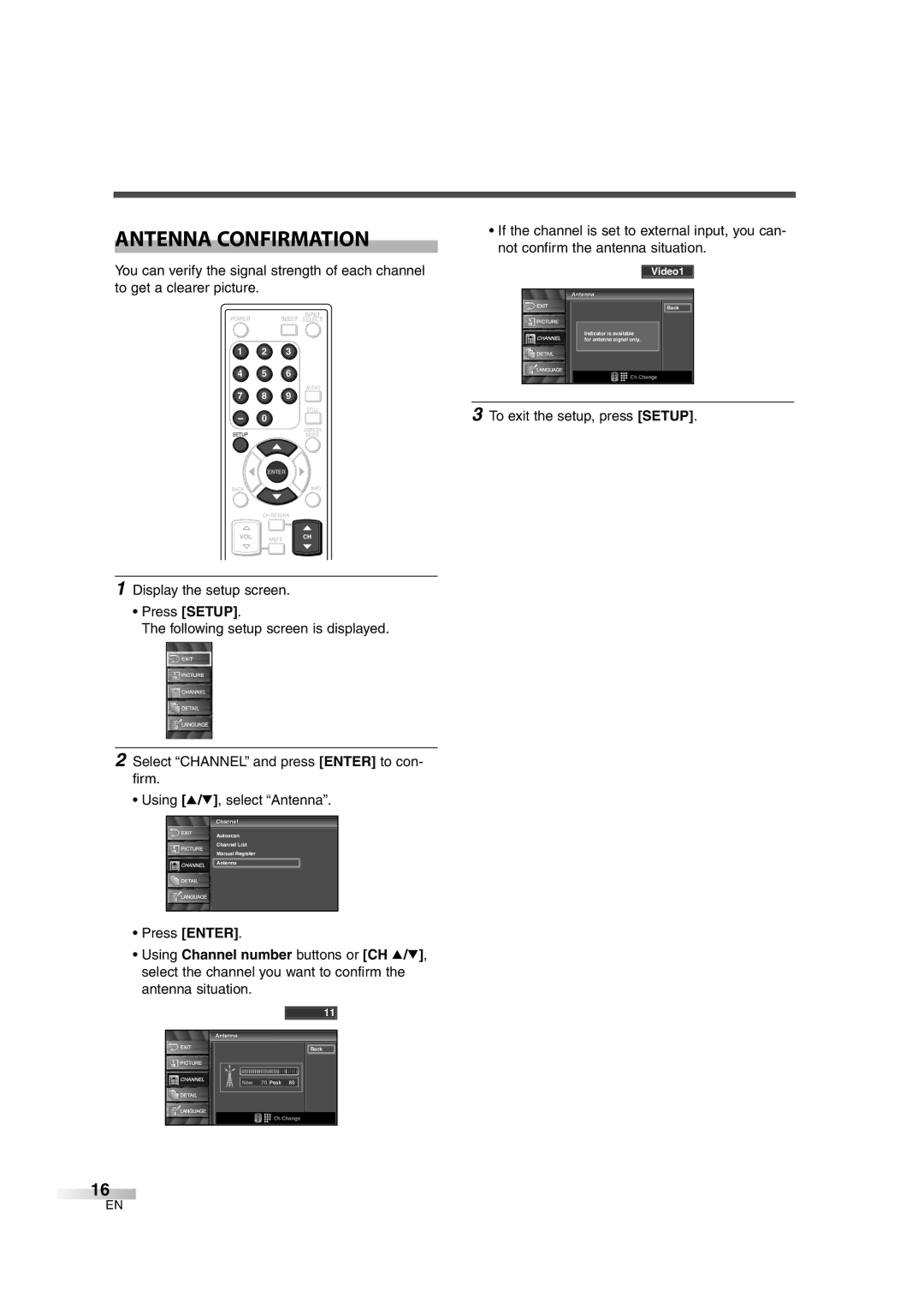 FUNAI CIWL2606 owner manual Antenna Confirmation 