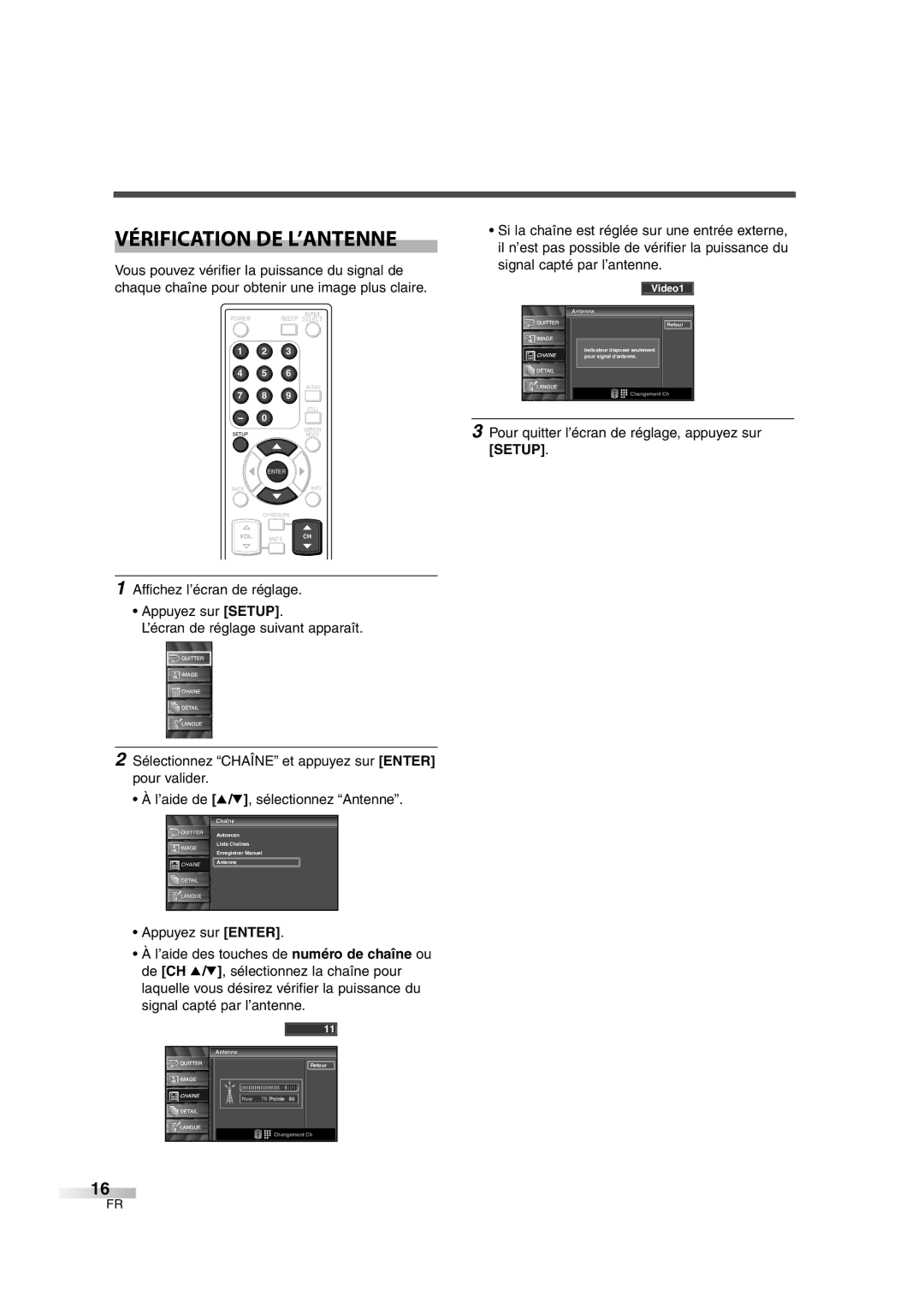 FUNAI CIWL2606 owner manual Vérification DE L’ANTENNE, Antenne 