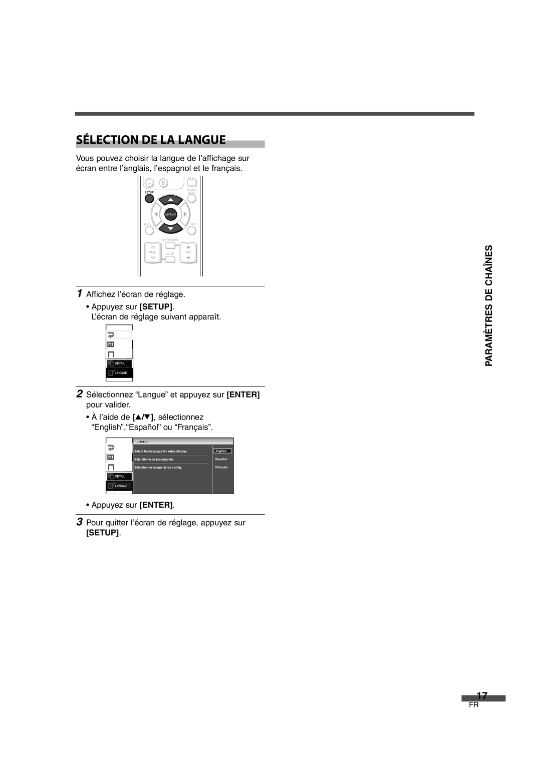 FUNAI CIWL2606 owner manual Sélection DE LA Langue 