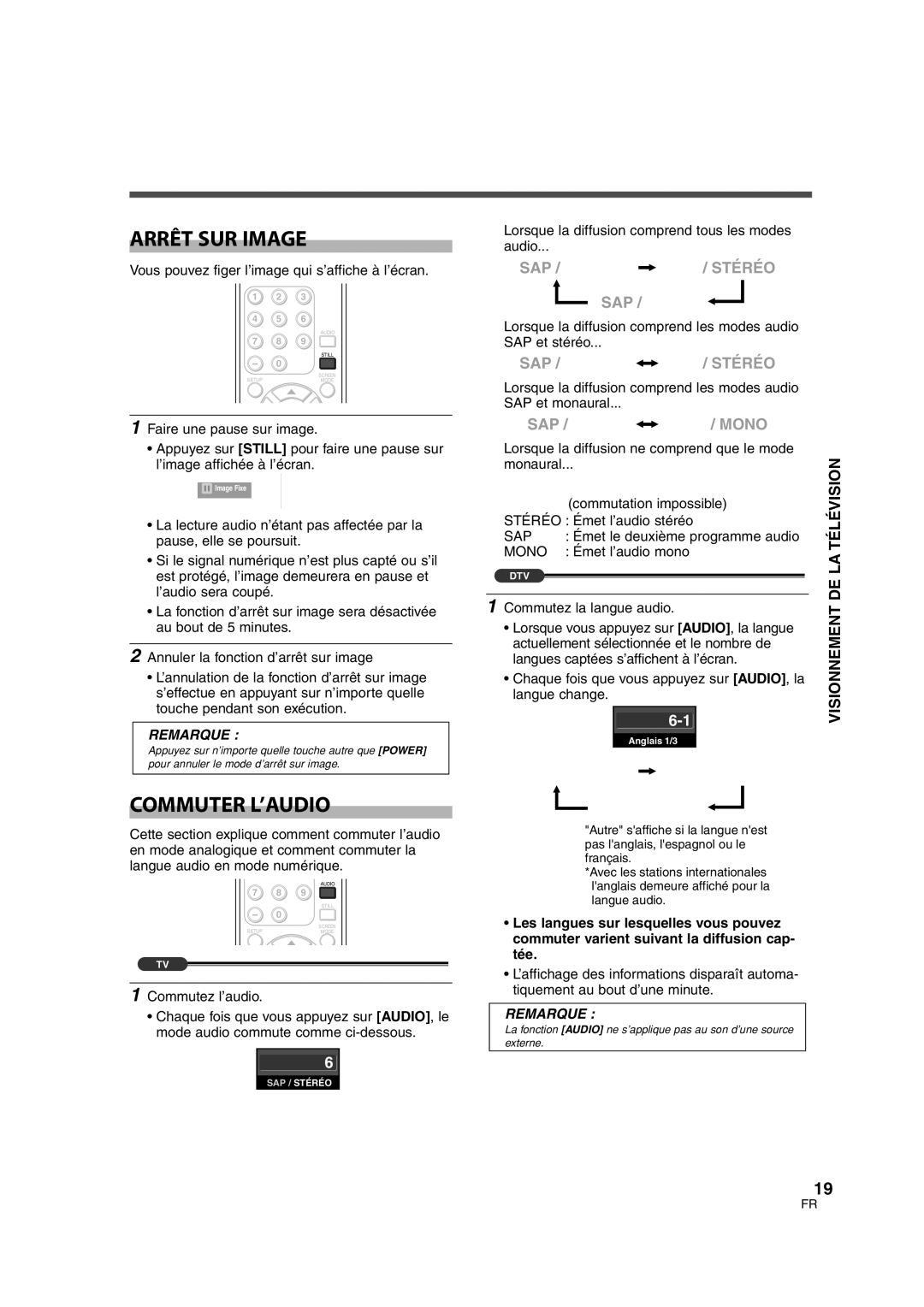 FUNAI CIWL2606 owner manual Arrêt SUR Image, Commuter L’AUDIO 