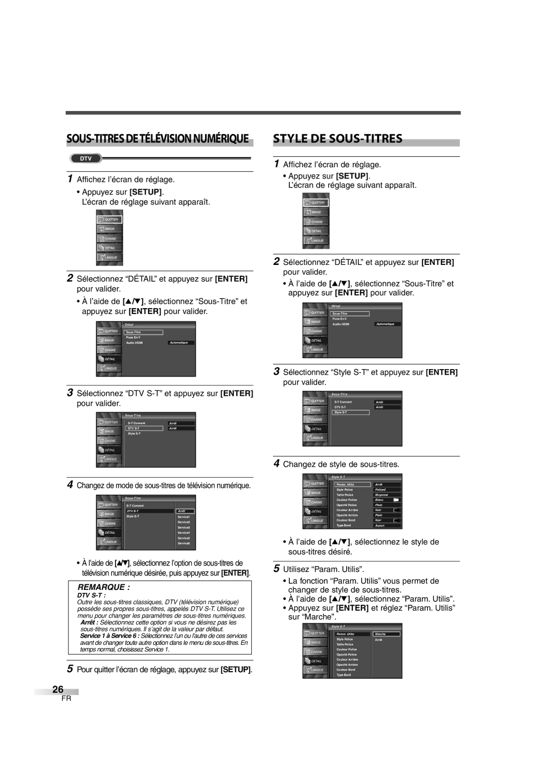 FUNAI CIWL2606 owner manual Style DE SOUS-TITRES, Sélectionnez DTV S-T et appuyez sur Enter pour valider, Sous-Titre 