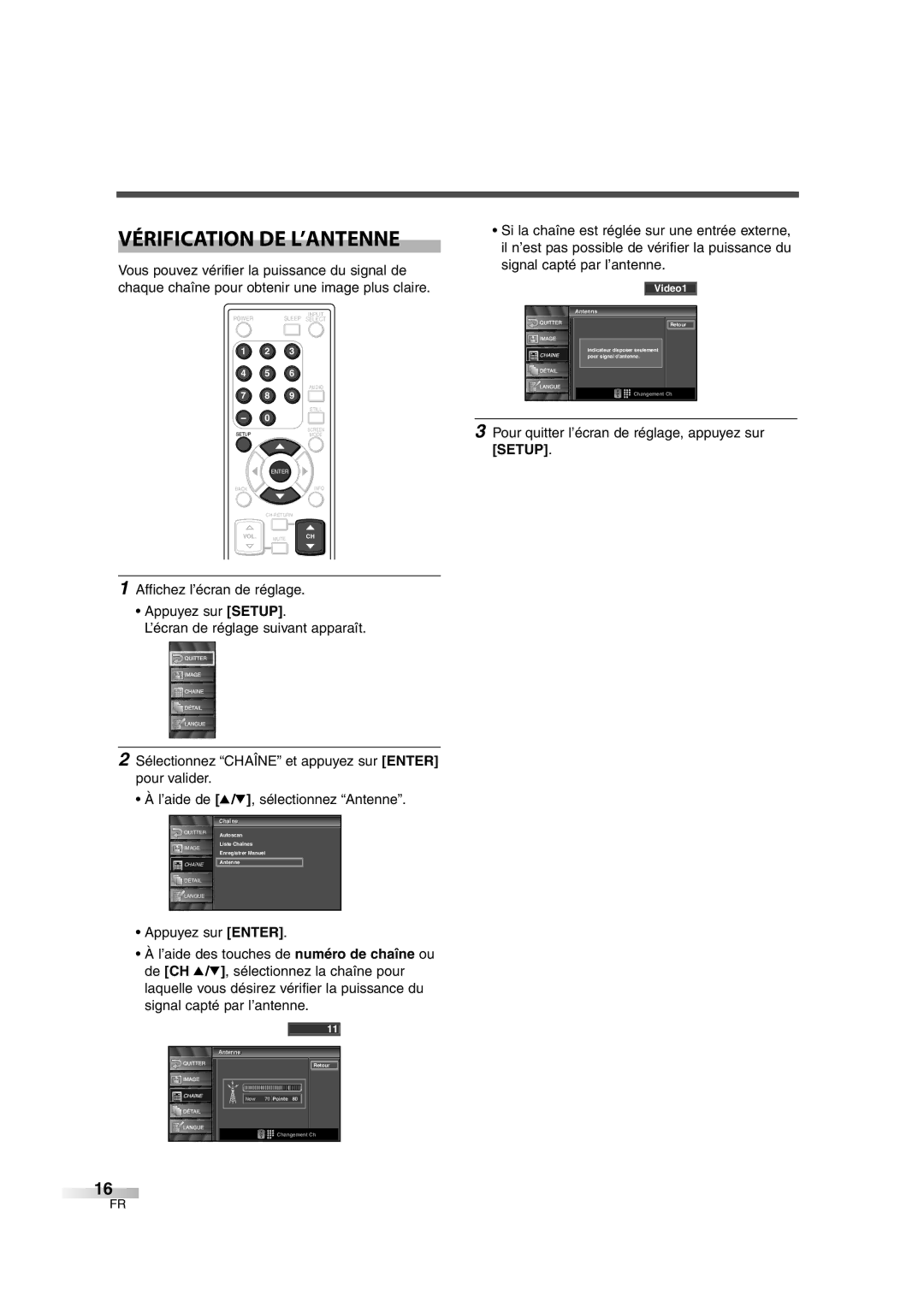 FUNAI CIWL3206 owner manual Vérification DE L’ANTENNE, Antenne 