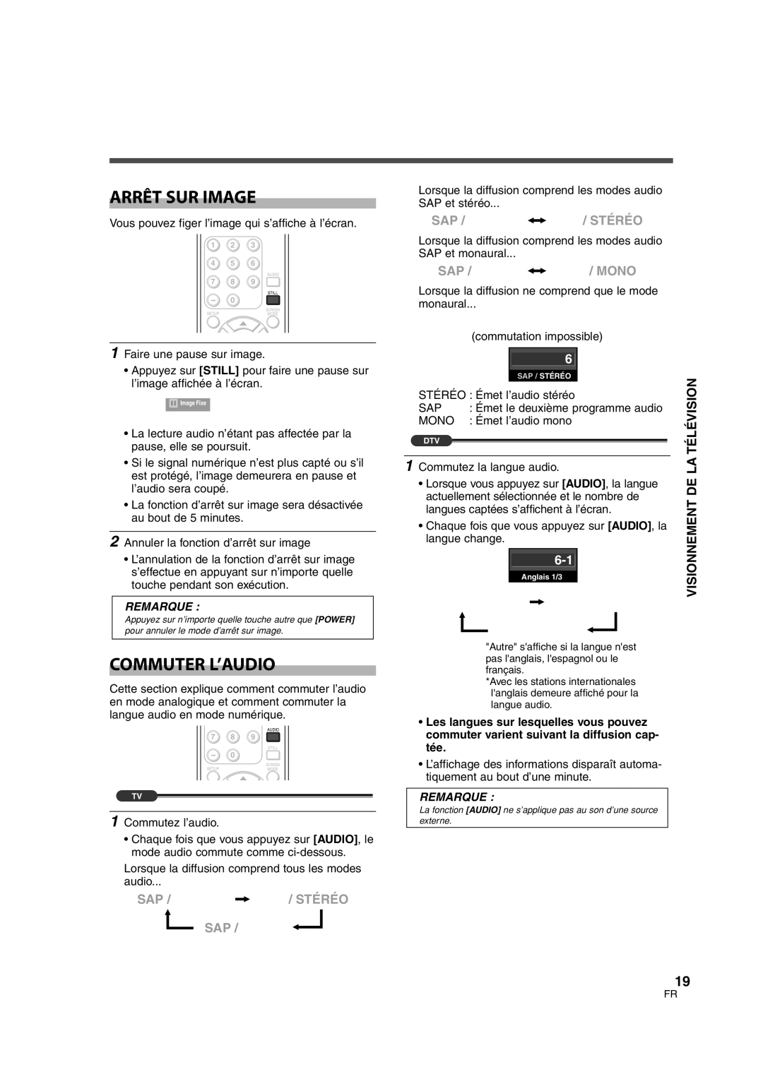 FUNAI CIWL3206 owner manual Arrêt SUR Image, Commuter L’AUDIO 