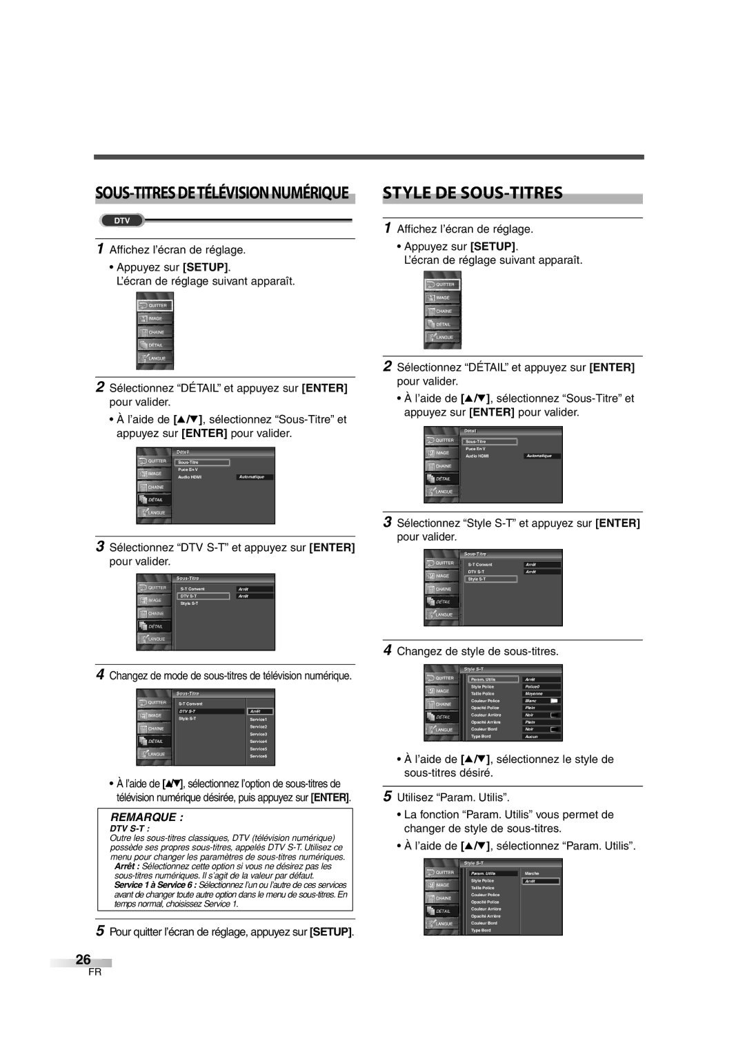 FUNAI CIWL3206 owner manual Style DE SOUS-TITRES, Sélectionnez DTV S-T et appuyez sur Enter pour valider, Sous-Titre 