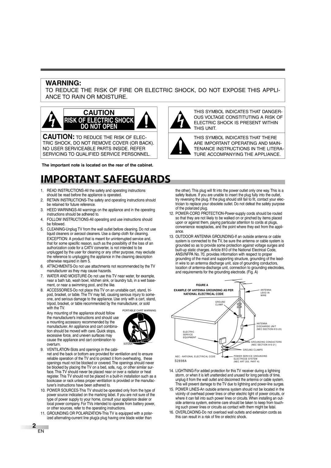 FUNAI CIWL3206 owner manual Risk Of Electric Shock Do Not Open, Important Safeguards 