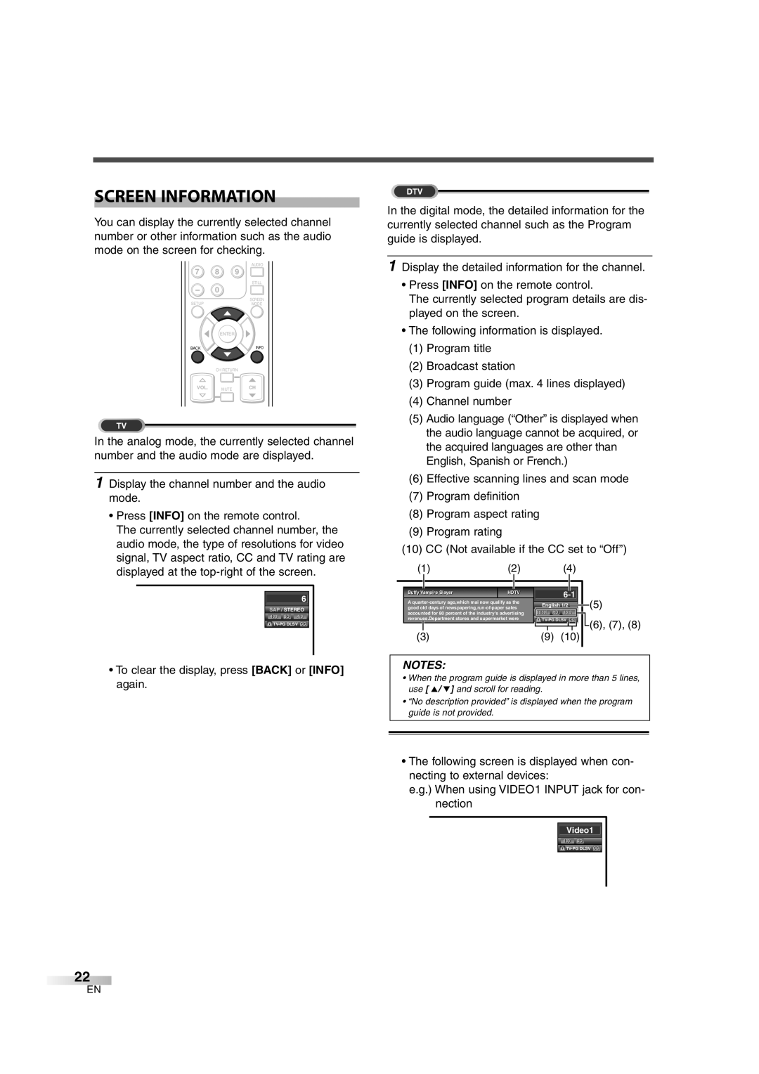 FUNAI CIWL3206 owner manual Screen Information, 6, 7 