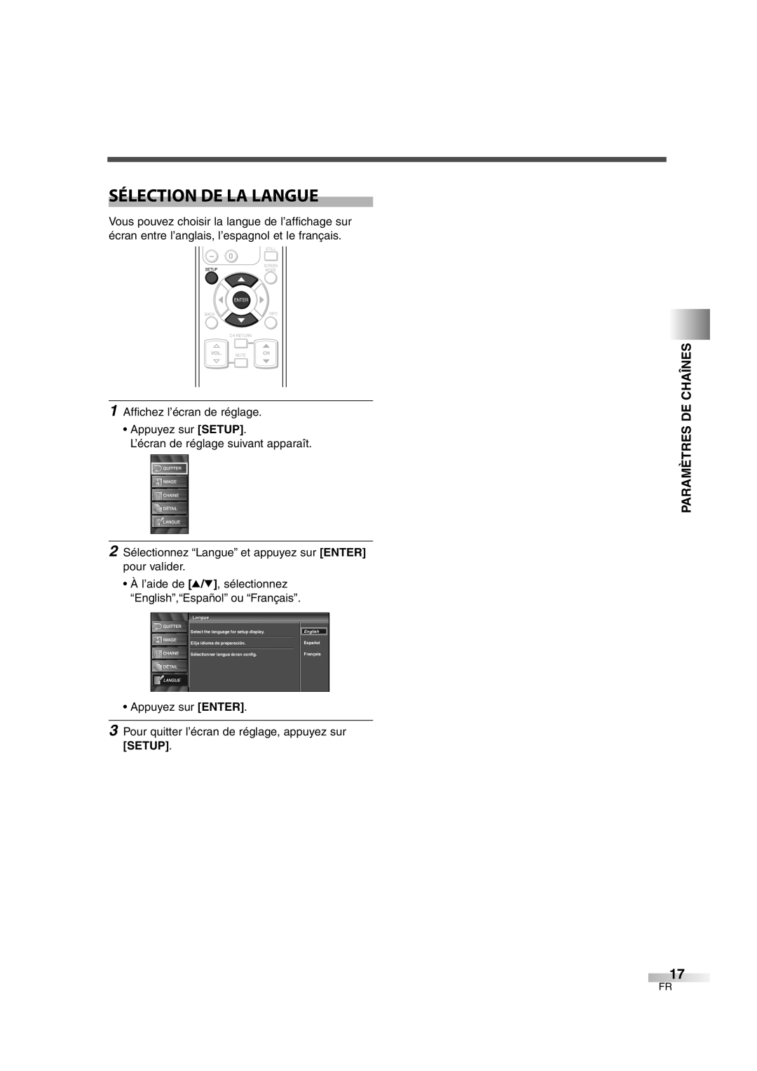 FUNAI CIWL3206 owner manual Sélection De La Langue, Paramètres De Chaînes 