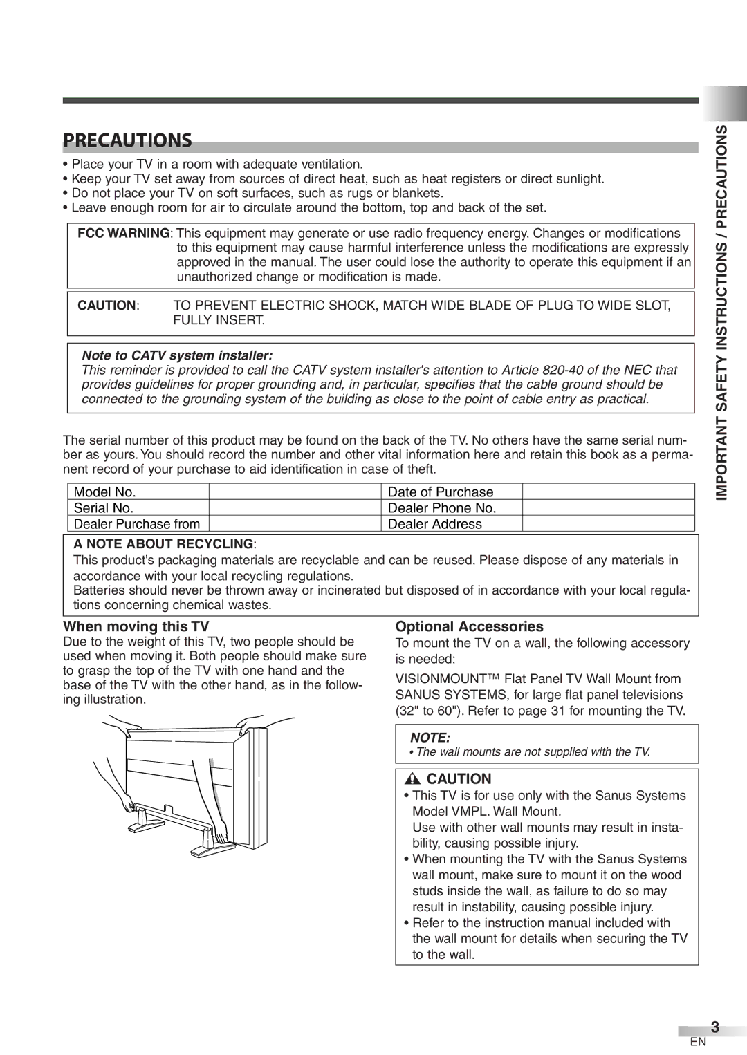 FUNAI CIWP4206 A owner manual Important Safety Instructions / Precautions, # Caution, Dealer Purchase from 