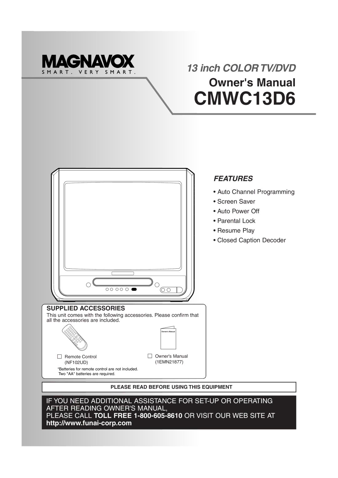 FUNAI CMWC13D6 owner manual Please Read Before Using this Equipment 