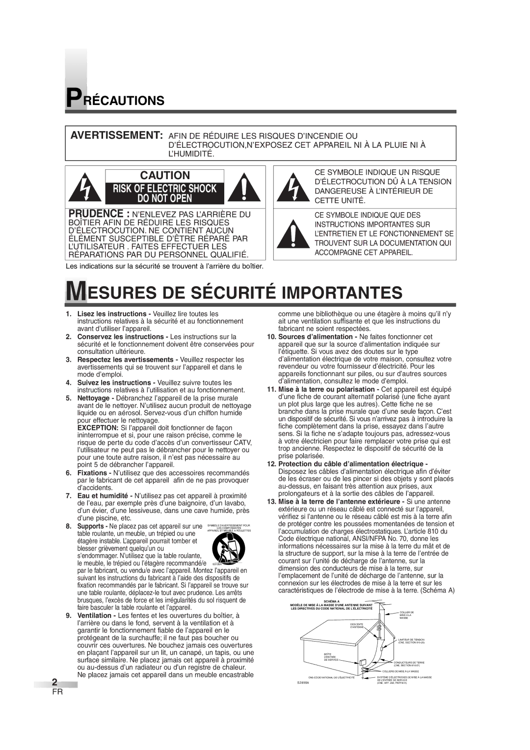 FUNAI CMWC13D6 owner manual Mesures DE Sécurité Importantes, Précautions 