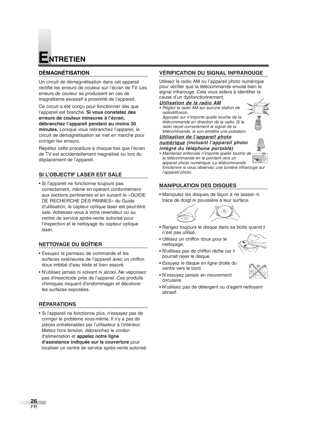 FUNAI CMWC13D6 owner manual Entretien 